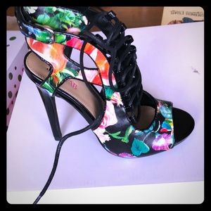 Just fab floral lace up heels